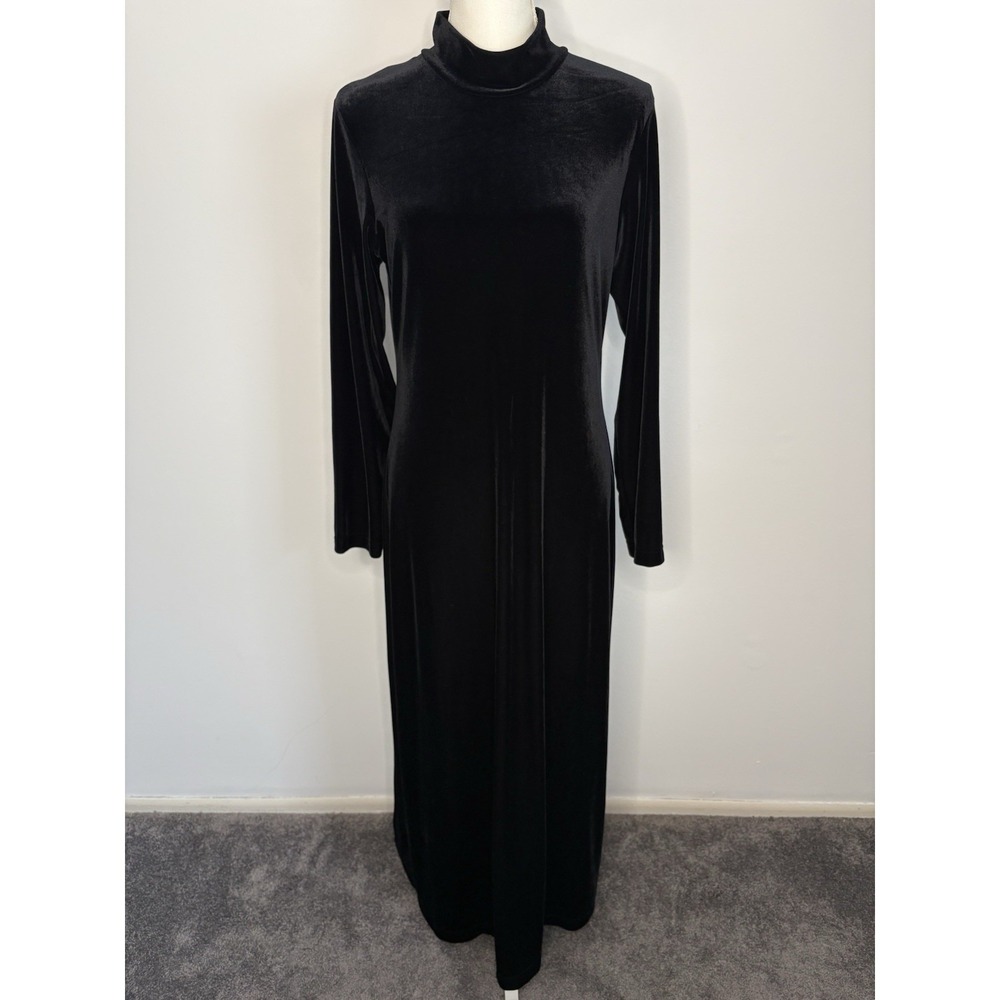 Vtg Velvet Maxi‎ Dress Womens Black Whimsigoth Evening Cocktail Party Grunge